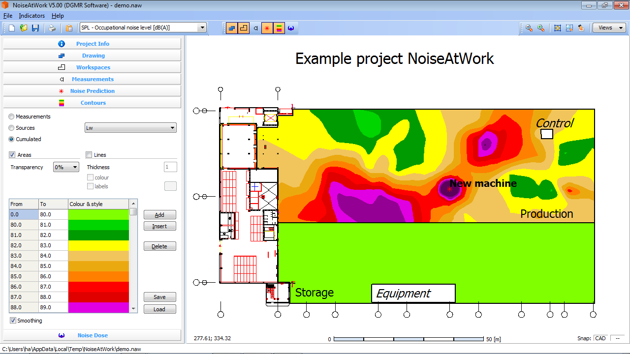 Example project noise levels in a production and storage facility